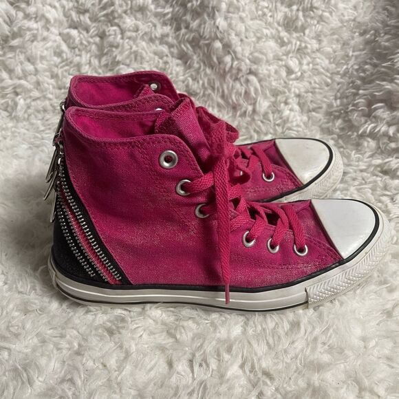Converse CT All Star Hi Top Tri -Zip hot pink & black sparkly sneakers SZ 7.5 - Picture 5 of 12